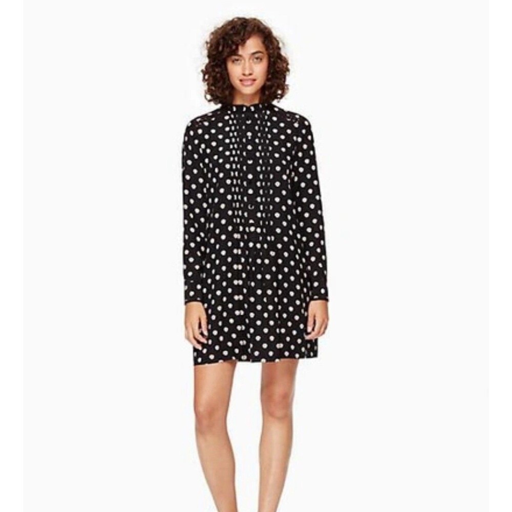 Kate Spade Ditsy Floral Silk Shirt Dress Long Sleeve Twee Preppy Pleat Front XS